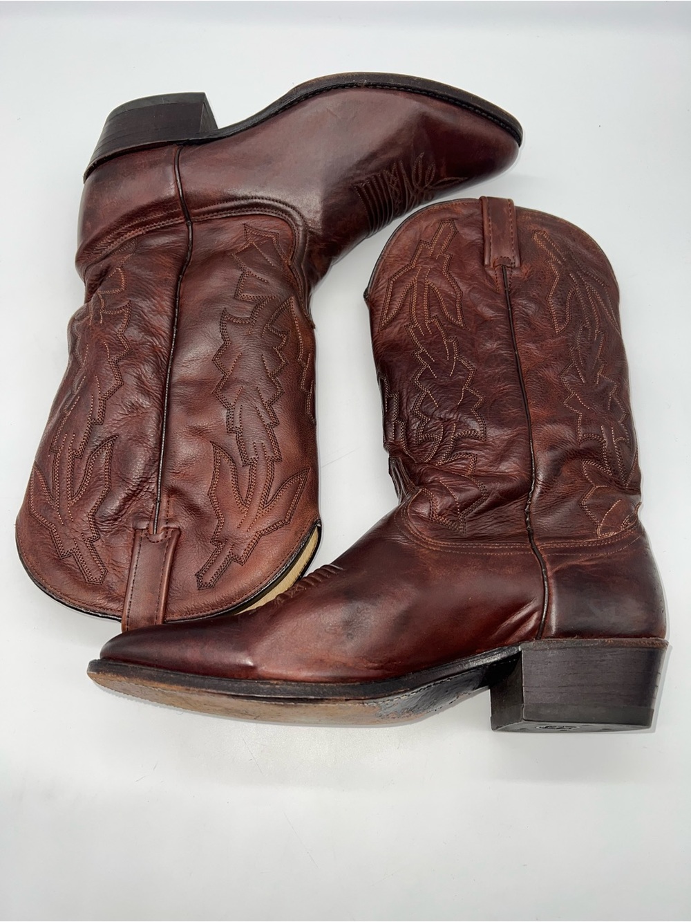 Dan Post Chestnut Brown Western Cowboy Boots with Embroidered Shaft-Size 11 EW